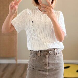 Polo Ralph Lauren Women's Cable Knit Short Sleeve Sweater - White